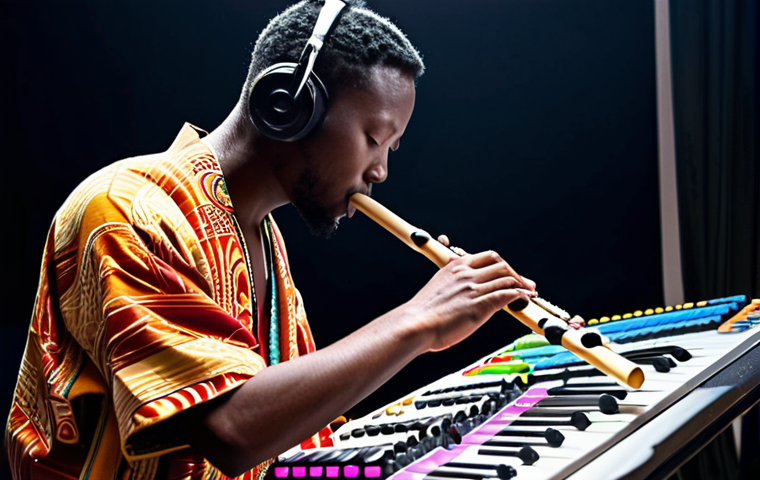 **Image Prompt:** A DJ in a vibrant, multicultural urban setting, blending global music samples on a digital mixing board. The scene includes visual representations of sound waves merging from different parts of the world (e.g., a kora from Mali, a Japanese shakuhachi flute). The overall aesthetic should be modern and energetic, highlighting the fusion of diverse musical elements.