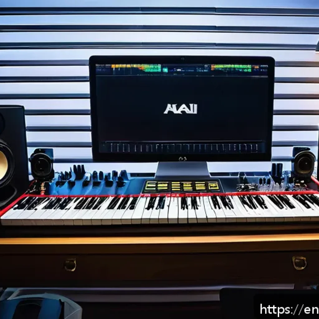 소리 샘플링을 통한 곡 구성의 접근법 - A modern music producer’s studio setup featuring a sleek digital audio workstation (DAW) screen disp...