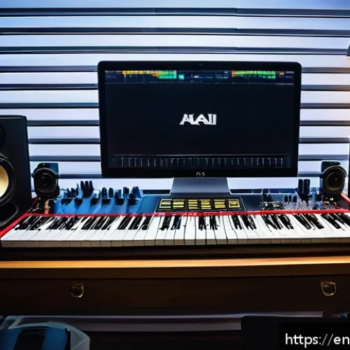Home 30 소리 샘플링을 통한 곡 구성의 접근법 - A modern music producer’s studio setup featuring a sleek digital audio workstation (DAW) screen disp...