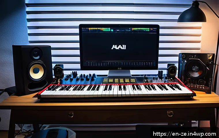 소리 샘플링을 통한 곡 구성의 접근법 - A modern music producer’s studio setup featuring a sleek digital audio workstation (DAW) screen disp...