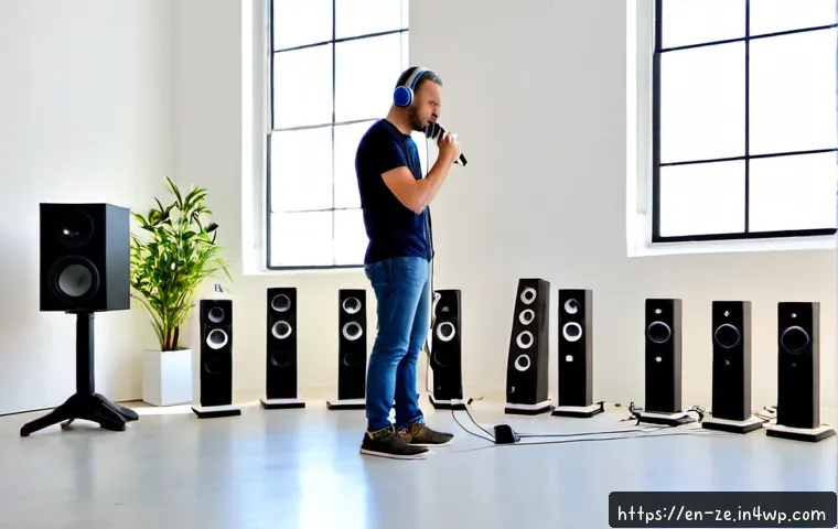 Home 16 사운드 샘플링을 통한 아트 프로젝트 사례 - Photorealistic sound art project in a bright urban public gallery, a diverse adult artist arranging ...